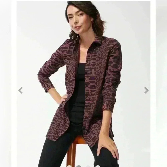 Chicos Animal Print Long Sleeve Tunic Top Button Down - Picture 1 of 14